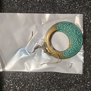 Turquoise and copper dangle earrings.